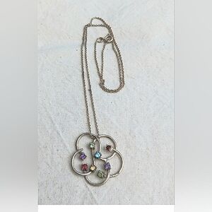 Chakra necklace, multigem, silver setting, 18" chain